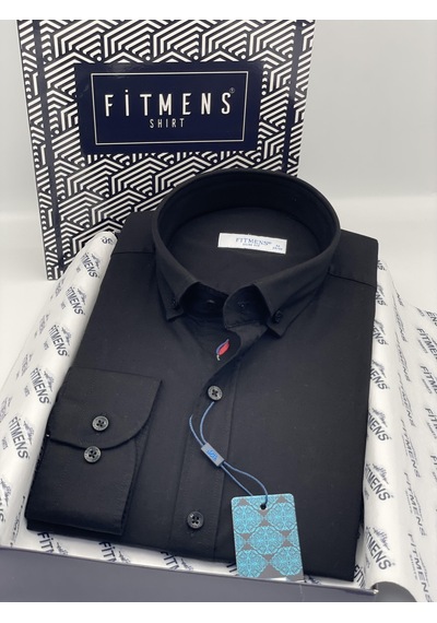Slim Fit Uzun Kol Yıkamalı Gabardin Hediye Kutulu Erkek Gömlek Fs-001364 - Siyah-1438
