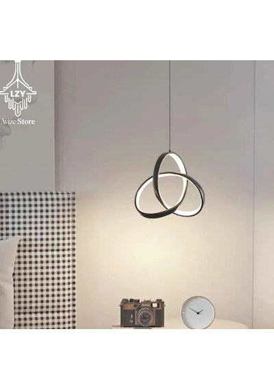 Modern Siyah Kıvrımlı Twisted Sarkıt Led Avize - Kumandalı & 3 Renk Işık 46cm