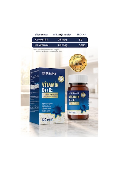 Erbatab D3 Vitamini Ve K2 Vitamini İçeren Takviye Edici Gıda