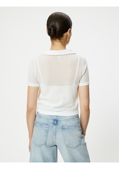 Koton Crop File Tişört Polo Yaka Kısa Kollu Beyaz 4sak50489ek Beyaz