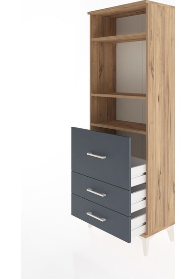 Arges Dolap 3 Raflı 3 Çekmeceli 60x30x163 Çam-antrasit Çam