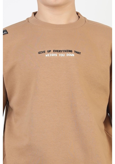 Bisiklet Yaka Baskı Detaylı Erkek Çocuk Sweatshirt-90907 Kahverengi