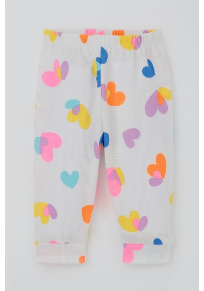 Breeze Kız Bebek Pijama Takımı Omuzdan Patlı Renkli Kalp Desenli 4 Ay-1 Yaş, Beyaz Beyaz