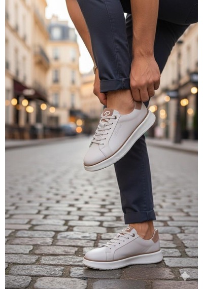 Pepita M643 Rahat Hafif Günlük Sneaker Hakiki Deri Erkek Ayakkabı Bej