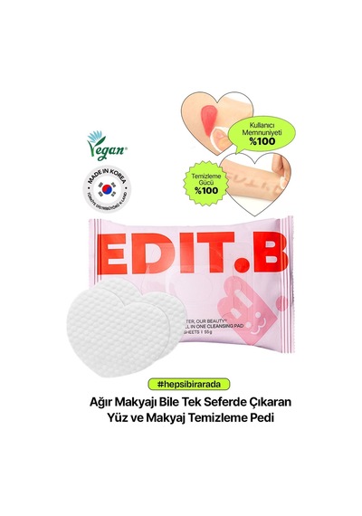 Edıtb Ağır Makyajı Bile Tek Seferde Çıkaran Yüz ve Makyaj Temizleme Pedi EDIT.B Joyfull Heart Pad 30'lu