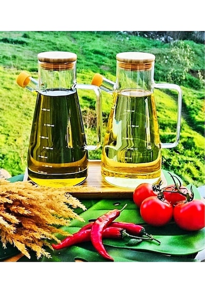 2'li Bambu Standlı Masterchef Yağlık Sirkelik Set Borosilikat/bambu Bambu