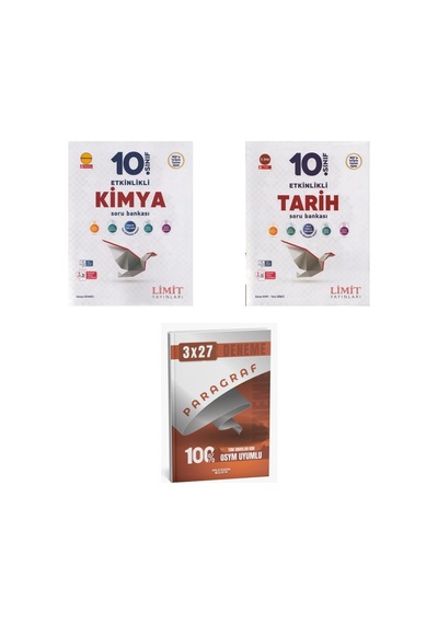 2027 Limit 10. Sınıf Etkinlikli Kimya + Tarih Soru + Anla Kazan Paragraf Deneme 3'lü Set