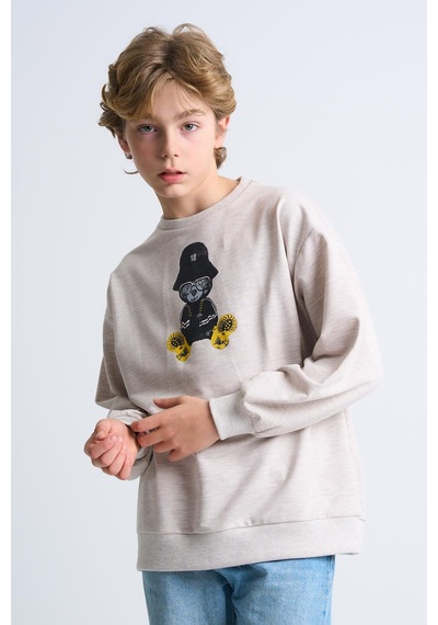 Alexandergardi Alexandergardı Baskılı Bisiklet Yaka Çocuk Sweatshirt Bej