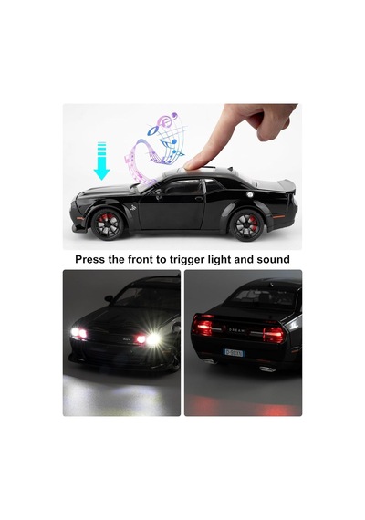 Dodge Challenger Srt 1:24 Diecast Metal Araba Koleksiyon Sesli Işıklı Siyah