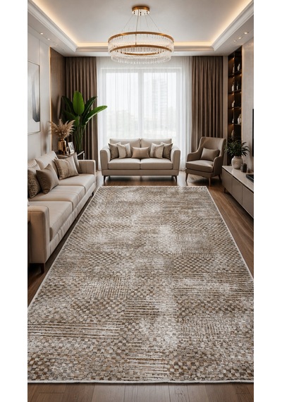 Eva Vintage Modern Halı Vizon Ve Kahverengi Kare Dikdörtgen Salon Halısı Sultan Halı Renkli
