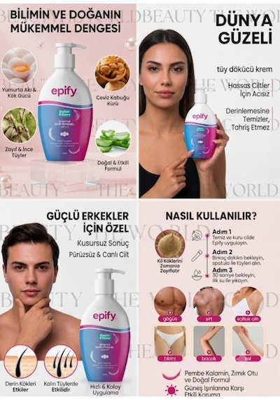 Epify Hassas Bölgeler İçin Doğal Bakım Tüy Dökücü Krem 250 ML
