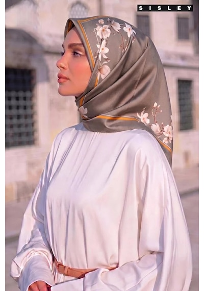 Sisley İpek Saten Eşarp-asm2036 Vizon