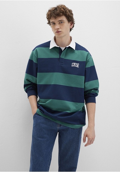 Mavi - Mavi Logo Çizgili Lacivert Sweatshirt 0s10371-70497 Lacivert