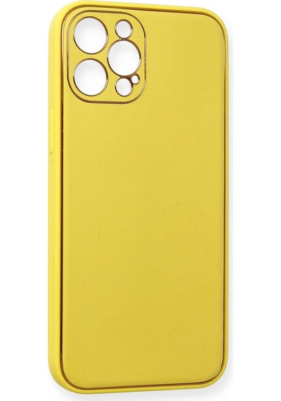Apple Uyumlu iPhone 12 Pro Max Kılıf Coco Deri Silikon Kapak Sarı/