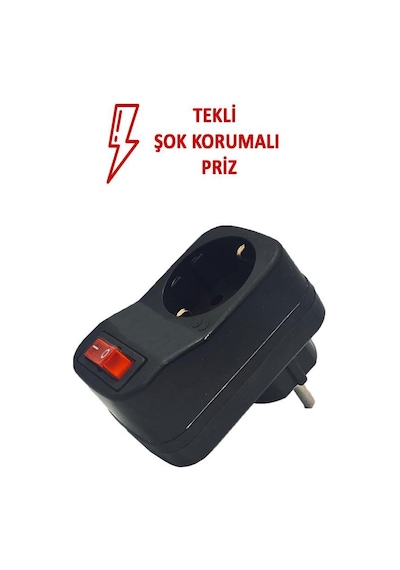 Şahnet Tekli Siyah Anahtarlı Akım Korumalı Fiş Priz - Şok Korumalı Priz