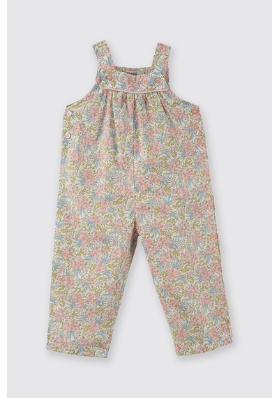 Panço Liberty Kumaş Çiçek Desenli Kız Bebek Salopet Pembe