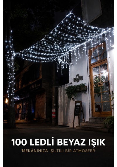 100 Led Beyaz Yılbaşı Işığı 10 Metre 8 Modlu Animasyonlu Eklenebilir Dekoratif Aydınlatma Işık Seti