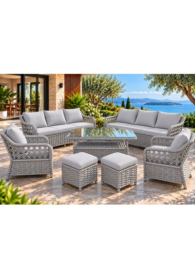 Rattan Bahçe Ve Balkon Takımı 3+3+1+1 2 Adet Puf Hediyeli
