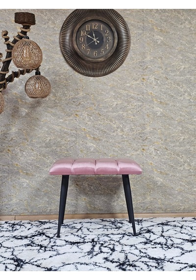 Zafir Siyah Sivriltmel Ayaklı 60 Cm Puf Bench - Puf - Bench - Oturak - Mutfak Oturağı - Antre Oturağı Pembe