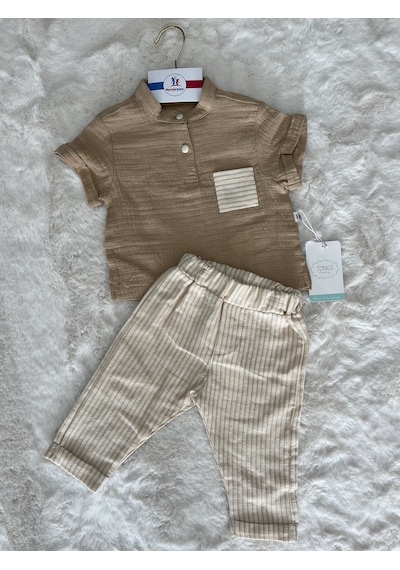 Tongs Baby Cepli Müslin Pantolonlı İkili Takım Kahverengi