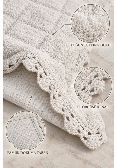 Alanur Bodrum Tufting Cotton Pamuklu El Işi Örgülü 2 Li Paspas 109 Ekru
