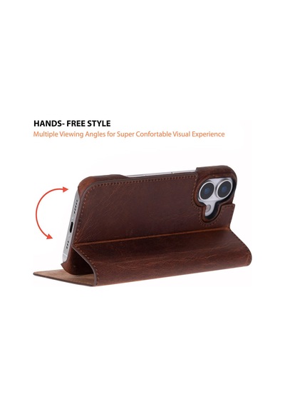 Bloomcase Sonat Mahogany Saddle Hakiki Deri Apple Uyumlu iPhone 17 6.3" Folio Kılıfı Kahverengi