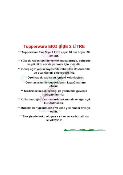 Tupperware Eko Şişe 2 L Kırmızı Matara Suluk Eco Water Bottle Hs N1141501 Kırmızı
