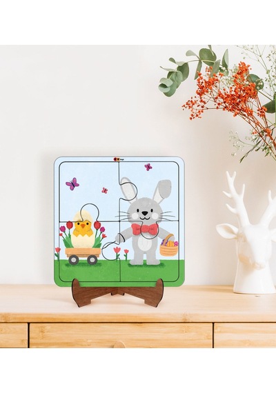 Bk Toys Çocuklar İçin 2 Si 1 Arada Eğitici-öğretici Ahşap 4 Parça Yapboz Puzzle Çerçeve Model 65