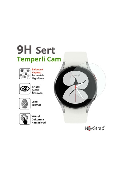 Novstrap Samsung Galaxy Watch 4 40mm İle Uyumlu Ekran Koruyucu Temperli Cam Kolay Uygulama Aparatlı