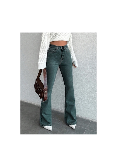 Kene Jeans Yeşil Tintli İspsnyol Paça Kot Pantolon Yeşil Tintli