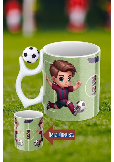 Siyah Beyaz Futbol Toplu Bordo Mavi Forma Oyunculu Taraftar İsimli Baskılı Kupa Bardak Beyaz