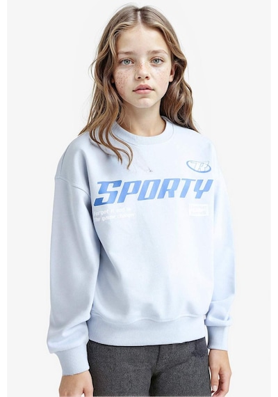 Defacto Kız Çocuk Relax Fit Bisiklet Yaka Baskılı Sweatshirt E6760a825aube216 Mavi