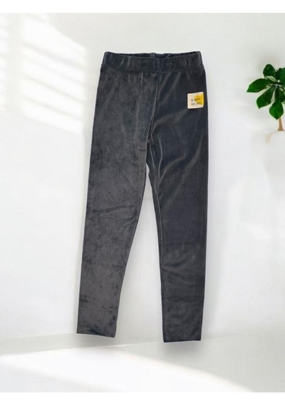 Zekids Kız Çocuk Bel Lastikli Parlak Kadife Tayt Pantolon-14343 Füme