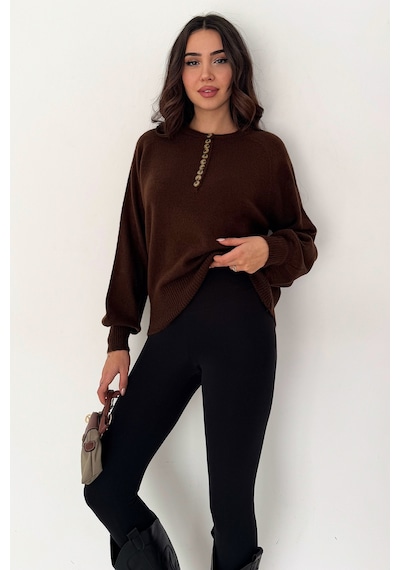 Noa & Noa Kadın Düğmeli Triko Kazak Red Stitch kahverengi