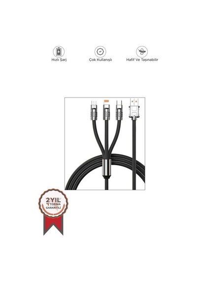 Premium Kullanışlı Akım Çoklu U160 Siyah 3ın1 Data Kablo