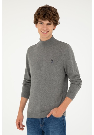 U.S. Polo Assn. Erkek Slim Fit Yarım Boğazlı Gri Melanj Basic Kazak 50293499-VR086 U.S. Polo Assn. Erkek Slim Fit Yarım Boğazlı Gri Melanj Basic Kazak 50293499-VR086
