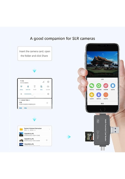 Usb Ligtning İphone İle Uyumlu - İpad İle Uyumlu Ve Type-c Girişli Kart Okuyucu Multi Otg Usb C