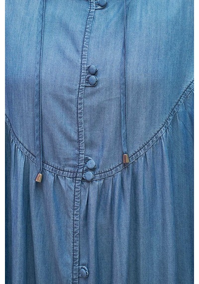 6635-brit Düğmeli Denim Ferace Koyu Mavi Koyu Mavi