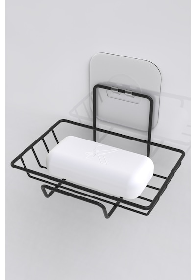 Karteya Yapışkanlı Dekoratif Sabunluk Banyo Düzenleyici Banyo Askı Aksesuar Sabunluk Siyah