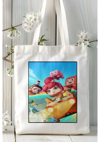 Art Hediye Mini World Mobil Oyun Baskılı Bez Çanta Omuz Çantası Çift Tafaflı Baskı Kişiye Özel 13 Çok Renkli