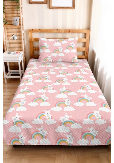 Evimde Bambaşka Tavşan Gökkuşağı Pembe Kız Çocuk Pike Takımı-bulut Pastel Beyaz Bebek Odası Yatak Örtüsü 160x220 CM Evimde Bambaşka Tavşan Gökkuşağı Pembe Kız Çocuk Pike Takımı-bulut Pastel Beyaz Bebek Odası Yatak Örtüsü 160x220 CM