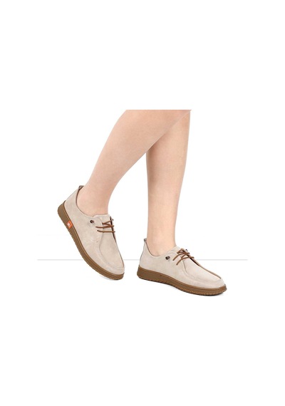Kadın Bej Bağcıklı Süet Deri Ayakkabı