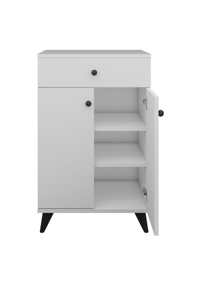Simple Çok Amaçlı Dolap 2 Raflı Tek Çekmeceli 2 Kapaklı 60x44x96 Beyaz Beyaz