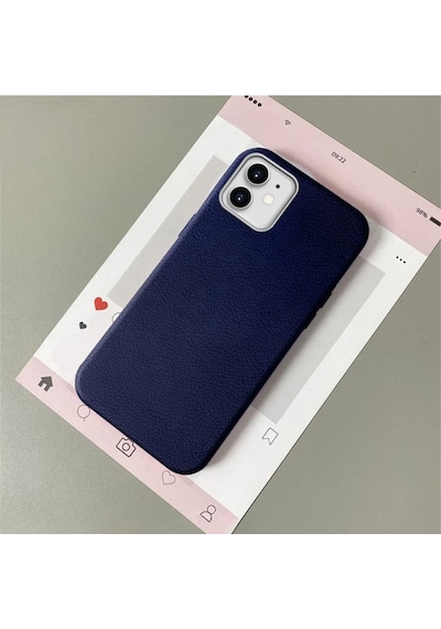 İphone 11 Uyumlu Mavi Deri Dokulu Silikon Kamerayı Korur Şok Emici Kılıf 2