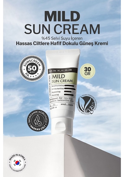 Derma Factory Hassas Ciltler İçin Hafif Dokulu Vegan Güneş Kremi Derma Factory Mild Sun Cream SPF 50+ PA++++ 30ml