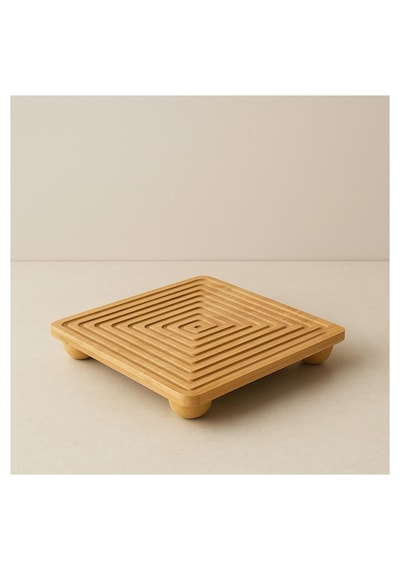 Bambu Dekoratif Top Ayaklı Sunum Tabağı, Servis Tabağı, 28 X 28 Cm 1 Adet