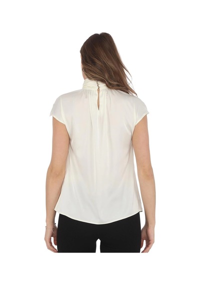 Yaka Drape Detaylı Saten Bluz 01-ekru