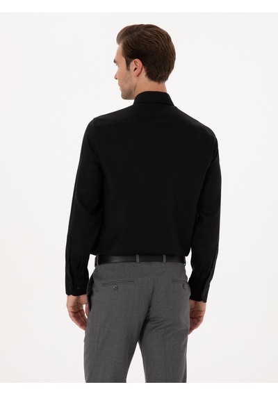 Cacharel Siyah Slim Fit %100 Pamuk Yakası Düğmeli Oxford Gömlek