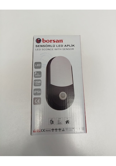 Duvar Sensörlü Armatür Ledli 15w 6500k Beyaz Işık Siyah Kasa Borsan Beyaz