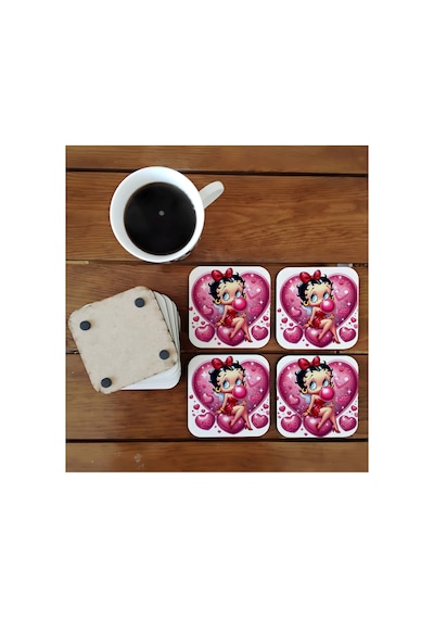 Betty Boop Dekoratif Ahşap Bardak Altlığı Seti 054 Çok Renkli